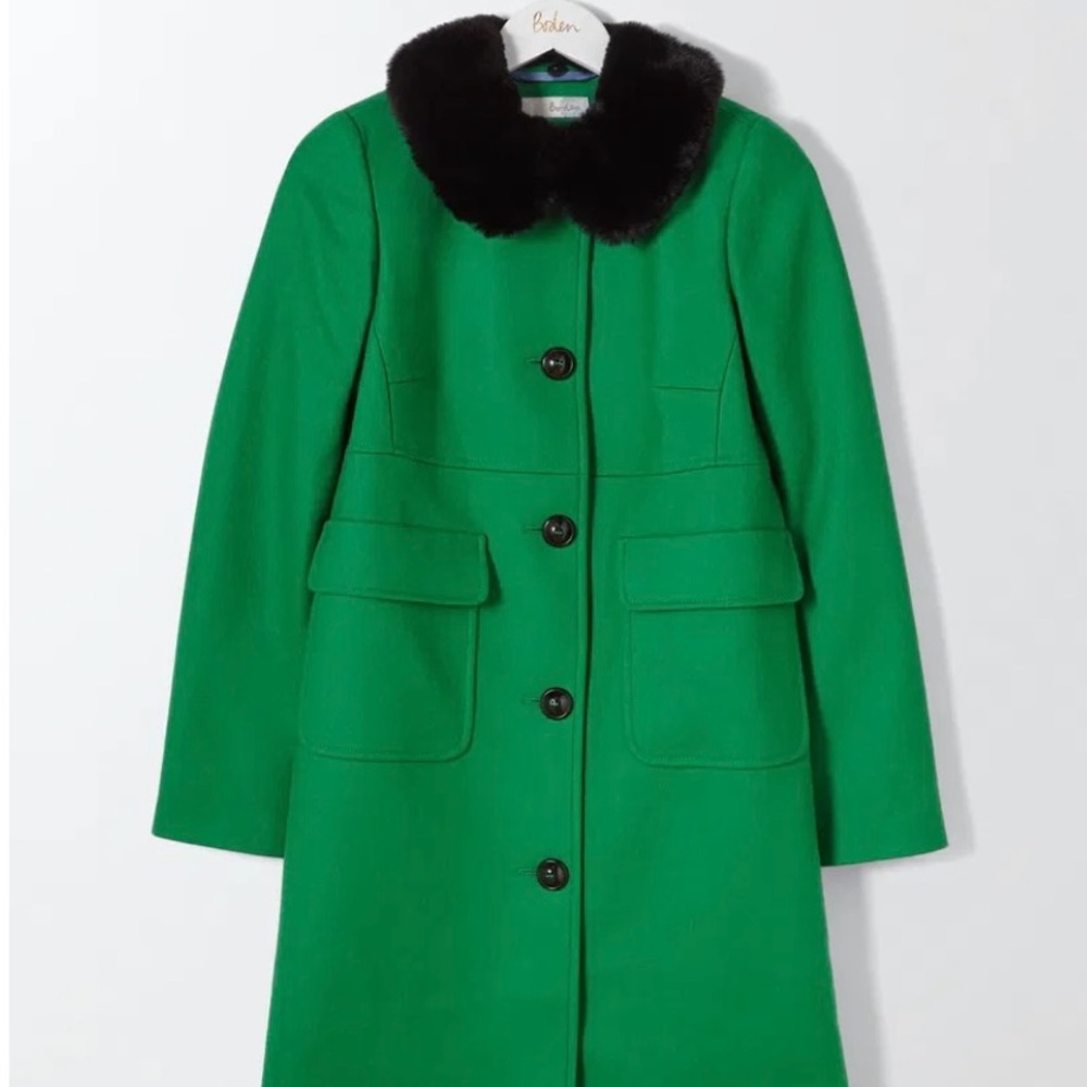 Boden Claudette Coat with detachable Black Faux Fur Collar